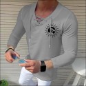 Men's Shirt Solid Color Tree Sun V Neck White Black Blue Gray Pink 3/4-Length Sleeve Outdoor Street Drawstring Print Tops Fashion Designer Casual Breathable / Summer / Spring / Summer