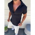 Men's Shirt Solid Color Turndown Street Casual Daily Button-Down Short Sleeve Tops Basic Comfortable Lightweight Summer Shirt Holiday Vacation Fashion Style