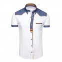 Men's Shirt Color Block Turndown White Black Light Blue Short Sleeve Outdoor Street Patchwork Button-Down Tops Cotton Fashion Casual Breathable Comfortable / Summer / Summer