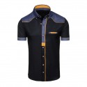 Men's Shirt Color Block Turndown White Black Light Blue Short Sleeve Outdoor Street Patchwork Button-Down Tops Cotton Fashion Casual Breathable Comfortable / Summer / Summer