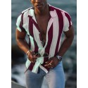 Men's Shirt Striped Collar Street Daily Button-Down Print Short Sleeve Tops Casual Fashion Breathable Comfortable Blue Orange Red / Summer/Vacation/Holiday/Summer Shirts