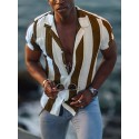 Men's Shirt Striped Collar Street Daily Button-Down Print Short Sleeve Tops Casual Fashion Breathable Comfortable Blue Orange Red / Summer/Vacation/Holiday/Summer Shirts