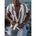 Men's Shirt Striped Collar Street Daily Button-Down Print Short Sleeve Tops Casual Fashion Breathable Comfortable Blue Orange Red / Summer/Vacation/Holiday/Summer Shirts