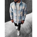 Men's Thick Shirt Winter Jacket Check Plaid Lattice Turndown Pocket Casual Daily Street Long Sleeve Tops Fashion Comfortable Blue White Fall Spring Holiday