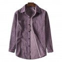 Men's Corduroy Shirt Solid Color Turndown Street Daily Button-Down Long Sleeve Tops Casual Fashion Comfortable Light Purple Blue Pink  Winter Fall Spring Warm Pocket