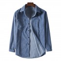 Men's Corduroy Shirt Solid Color Turndown Street Daily Button-Down Long Sleeve Tops Casual Fashion Comfortable Light Purple Blue Pink  Winter Fall Spring Warm Pocket