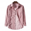 Men's Corduroy Shirt Solid Color Turndown Street Daily Button-Down Long Sleeve Tops Casual Fashion Comfortable Light Purple Blue Pink  Winter Fall Spring Warm Pocket