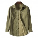 Men's Corduroy Shirt Solid Color Turndown Street Daily Button-Down Long Sleeve Tops Casual Fashion Comfortable Light Purple Blue Pink  Winter Fall Spring Warm Pocket