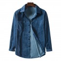 Men's Corduroy Shirt Solid Color Turndown Street Daily Button-Down Long Sleeve Tops Casual Fashion Comfortable Light Purple Blue Pink  Winter Fall Spring Warm Pocket