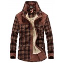 men's winter thick fuzzy sherpa lined corduroy plaid button up flannel shirt jacket (plaid-green, medium)