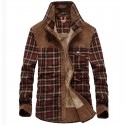 men's winter thick fuzzy sherpa lined corduroy plaid button up flannel shirt jacket (plaid-green, medium)