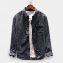 Men's corduroy patch pocket turndown collar long sleeve vintage shirts