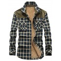 men's long sleeve shirt retro fleece casual button down cotton thermal sherpa lined warm winter flannel plaid splicing shirt jacket brown