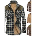 men's long sleeve shirt retro fleece casual button down cotton thermal sherpa lined warm winter flannel plaid splicing shirt jacket brown