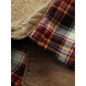 men's long sleeve shirt retro fleece casual button down cotton thermal sherpa lined warm winter flannel plaid splicing shirt jacket brown