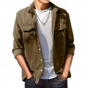 Men's Corduroy Shirt Shirt Jacket Solid Color Turndown Wine Black Army Green Khaki Light gray Long Sleeve Daily Holiday Button-Down Tops Simple Casual Comfortable Pocket