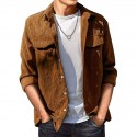 Men's Corduroy Shirt Shirt Jacket Solid Color Turndown Wine Black Army Green Khaki Light gray Long Sleeve Daily Holiday Button-Down Tops Simple Casual Comfortable Pocket
