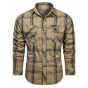 Men's Shirt Shirt Jacket Lattice Turndown Army Green Khaki Royal Blue Long Sleeve Casual Daily Tops Cotton Sportswear Lightweight