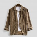 Men's Shirt Shirt Jacket Solid Color Turndown Army Green Brown Navy Blue Long Sleeve Outdoor Street Button-Down Tops Fashion Casual Breathable Comfortable