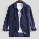 Men's Shirt Shirt Jacket Solid Color Turndown Army Green Brown Navy Blue Long Sleeve Outdoor Street Button-Down Tops Fashion Casual Breathable Comfortable