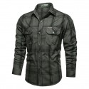Men's Shirt Shirt Jacket Lattice Turndown Army Green Khaki Navy Blue Long Sleeve Street Casual Button-Down Tops Fashion Classic Comfortable Big and Tall / Summer / Spring / Summer