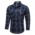 Men's Shirt Shirt Jacket Lattice Turndown Army Green Khaki Navy Blue Long Sleeve Street Casual Button-Down Tops Fashion Classic Comfortable Big and Tall / Summer / Spring / Summer