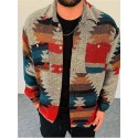 Men's Jacket Regular Pocket Print Coat Gray Sporty Street Fall Single Breasted Turndown Regular Fit S M L XL XXL 3XL / Long Sleeve / Geometric