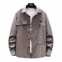 Men's Cargo Shirt Shirt Jacket Solid Color Turndown Army Green Dusty Rose Long Sleeve Outdoor Street Button-Down Tops Cotton Comfortable Pocket Wrinkle-Free