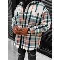 Men's Shirt Shirt Jacket Plaid Collar Beige Long Sleeve Outdoor Street Button-Down Print Tops Fashion Casual Comfortable / Winter / Fall / Winter