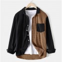 guoyuxiao corduroy shirt men patchwork jacket men's long sleeve slim fit business shirt blouses blue brown asian size m