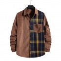Men's Shirt Shirt Jacket Color Block Turndown Black Coffee Long Sleeve Outdoor Street Button-Down Tops Fashion Casual Breathable Comfortable