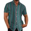 Men's Shirt Striped Turndown Green Blue Khaki Short Sleeves 3D Print Outdoor Street Button-Down Print Tops Designer Casual Breathable / Summer / Spring / Summer