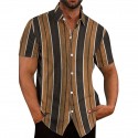 Men's Shirt Striped Turndown Green Blue Khaki Short Sleeves 3D Print Outdoor Street Button-Down Print Tops Designer Casual Breathable / Summer / Spring / Summer