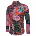 Men's Shirt Graphic Color Block Print Long Sleeve Regular Fit Fashion Tops Basic Purple Blushing Pink Wine