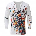 Men's Shirt Butterfly V Neck White Long Sleeve 3D Print Outdoor Street Print Tops Fashion Casual Comfortable / Summer / Spring / Summer