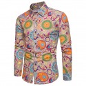 Men's Shirt Paisley Tribal Plus Size Print Long Sleeve Street Slim Tops Cotton Basic Fashion Vintage Streetwear Khaki Red Navy Blue / Club