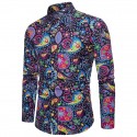 Men's Shirt Paisley Tribal Plus Size Print Long Sleeve Street Slim Tops Cotton Basic Fashion Vintage Streetwear Khaki Red Navy Blue / Club