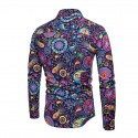 Men's Shirt Paisley Tribal Plus Size Print Long Sleeve Street Slim Tops Cotton Basic Fashion Vintage Streetwear Khaki Red Navy Blue / Club