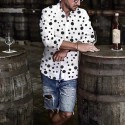 Men's Shirt Polka Dot Collar White Black Long Sleeve Street Casual Tops Fashion Boho Streetwear Casual