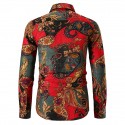 Men's Shirt Graphic Classic Collar Green Red Long Sleeve Casual Tops Vintage
