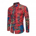 Men's Shirt Long Sleeve Plaid Tribal Collar Spread Shirts Floral Paisley Print Black Pink Navy Blue Khaki Royal Blue Going out Tops Vintage Boho / Spring / Fall