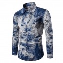 Men's Shirt Long Sleeve Plaid Tribal Collar Spread Shirts Floral Paisley Print Black Pink Navy Blue Khaki Royal Blue Going out Tops Vintage Boho / Spring / Fall