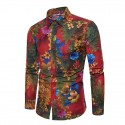 Men's Shirt Long Sleeve Plaid Tribal Collar Spread Shirts Floral Paisley Print Black Pink Navy Blue Khaki Royal Blue Going out Tops Vintage Boho / Spring / Fall