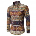 Men's Shirt Long Sleeve Plaid Tribal Collar Spread Shirts Floral Paisley Print Black Pink Navy Blue Khaki Royal Blue Going out Tops Vintage Boho / Spring / Fall