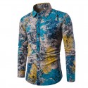 Men's Shirt Long Sleeve Plaid Tribal Collar Spread Shirts Floral Paisley Print Black Pink Navy Blue Khaki Royal Blue Going out Tops Vintage Boho / Spring / Fall