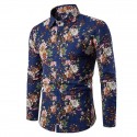 Men's Shirt Long Sleeve Plaid Tribal Collar Spread Shirts Floral Paisley Print Black Pink Navy Blue Khaki Royal Blue Going out Tops Vintage Boho / Spring / Fall