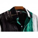 Men's Shirt Color Block Turndown Green Yellow Short Sleeve Outdoor Street Button-Down Print Tops Fashion Casual Breathable Comfortable / Summer / Spring / Summer