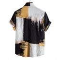 Men's Shirt Color Block Turndown Green Yellow Short Sleeve Outdoor Street Button-Down Print Tops Fashion Casual Breathable Comfortable / Summer / Spring / Summer