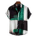 Men's Shirt Color Block Turndown Green Yellow Short Sleeve Outdoor Street Button-Down Print Tops Fashion Casual Breathable Comfortable / Summer / Spring / Summer