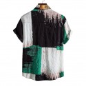 Men's Shirt Color Block Turndown Green Yellow Short Sleeve Outdoor Street Button-Down Print Tops Fashion Casual Breathable Comfortable / Summer / Spring / Summer